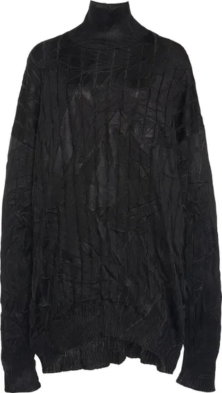Women's Oversized Creased Ribbed-Knit Silk-Blend Turtleneck Sweater