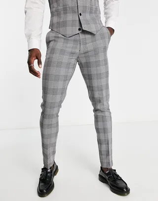 ASOS DESIGN wedding skinny suit pants in black window check