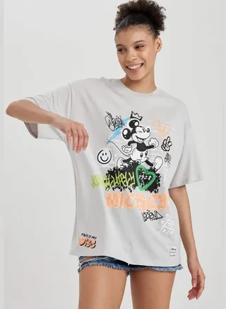 Woman Disney Mickey & Minnie Licenced Oversize Fit Knitted Short Sleeve T-Shirt