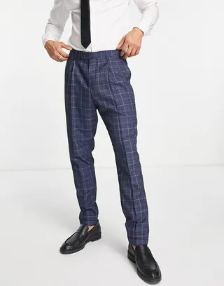 Harry Brown navy check high waist skinny fit suit pants