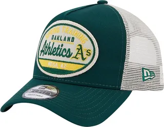 Men's New Era Green Oakland Athletics 2023 Spring Training Patch A-Frame Trucker 9FORTY Snapback Hat