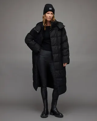 Allana Oversized Long Quilt Puffer Coat - Black