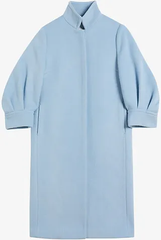 Womens Blue Sairse Pleated-sleeve Wool-blend Coat