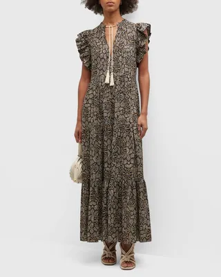 Arinella Flutter-Sleeve Maxi Dress
