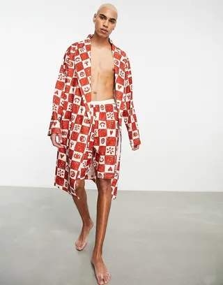 ASOS DESIGN robe in check - part of a set