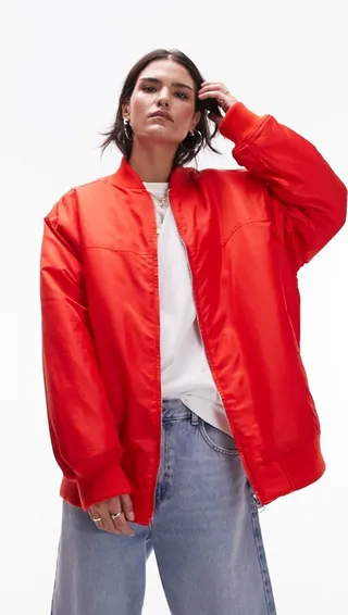 Topshop oversized bomber jacket in red