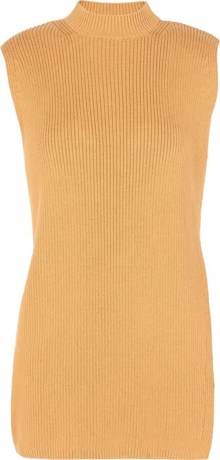 Cotton Knit Mock-neck Tabard Vest Turtleneck Ocher