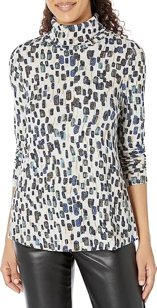 NIC+ZOE Abstract Blocks Long Sleeve Turtleneck (Neutral Multi) Women's Clothing