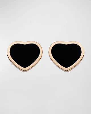 18K Rose Gold Happy Hearts Onyx Stud Earrings