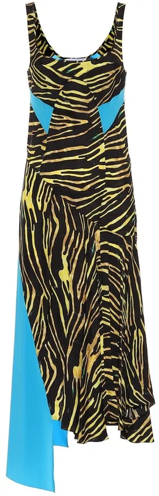 Printed asymmetric midi dress