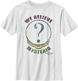 Boy's Marvel Spider-Man: No Way Home We Believe Mysterio Distressed T-Shirt - White - X Large
