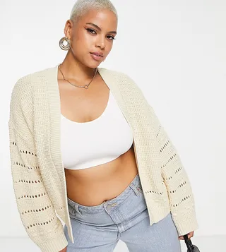 ASOS DESIGN Curve edge-to-edge cardigan in crochet open stitch in cream