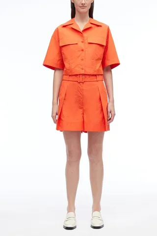 Poplin Belted Utility Short in tangerine