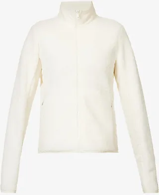 Womens Cream High-neck Zipped-pocket Faux-shearling Jacket