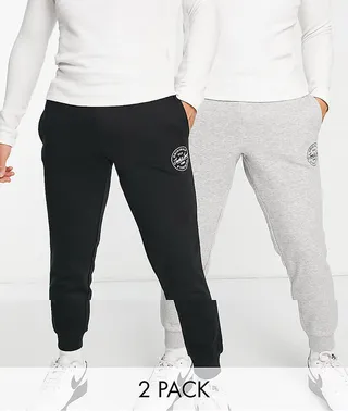 Jack & Jones 2 pack sweatpants with logo in gray & black