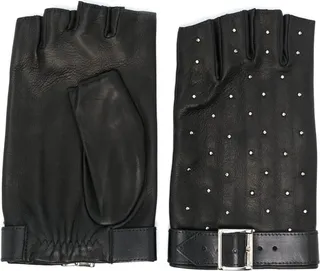Black Brunette Studded Fingerless Leather Gloves