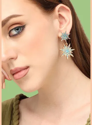 Gold Plated Party Designer Stone Drop Earring For Women