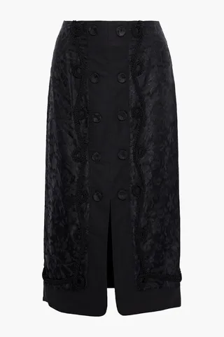 Rohanna button-embellished braid-appliquéd jacquard midi skirt