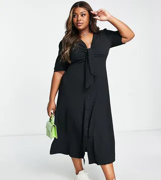 ASOS DESIGN Curve tie front button through midi dress in black