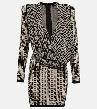 Monogram cowl-neck wool-blend minidress