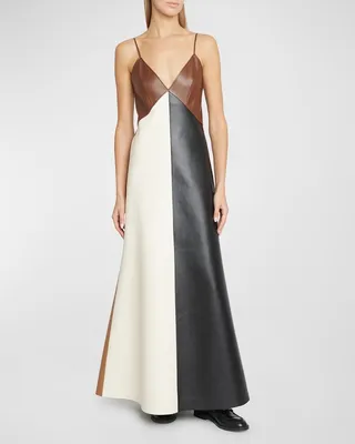 Nappa Leather Patchwork Maxi Dress