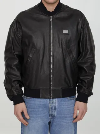 Black Leather Bomber Jacket
