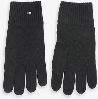 Mens Black Essential Flag-embroidered Cotton-cashmere Gloves