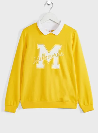 Girls Collared Neck Printed Sweatshirt