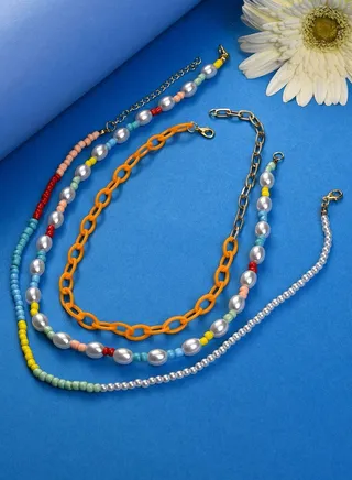 Pack of 3 Gold Plated Beaded Necklace