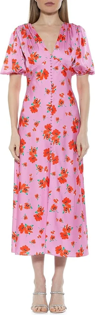 Lorelei Floral Bubble Sleeve Midi Dress