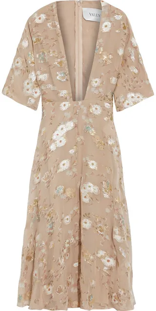 Floral-print metallic fil coupé georgette midi dress