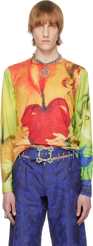Chopova Lowena Multicolor Fire Heart Long Sleeve T-Shirt