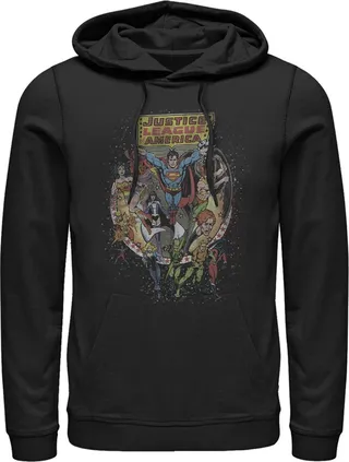 Men's Justice League Vintage Hero Collage Pull Over Hoodie - Black - Medium