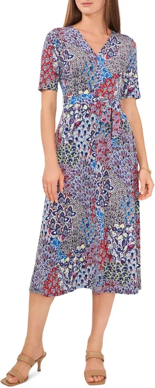 Print V-Neck Midi Dress