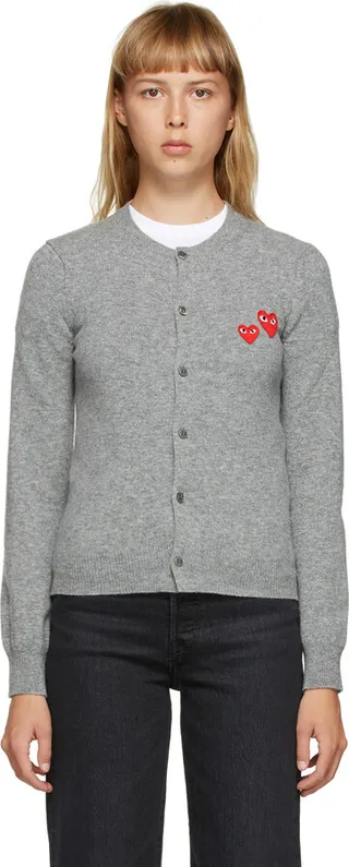 Comme des Garçons Play Grey Double Heart Patch Cardigan
