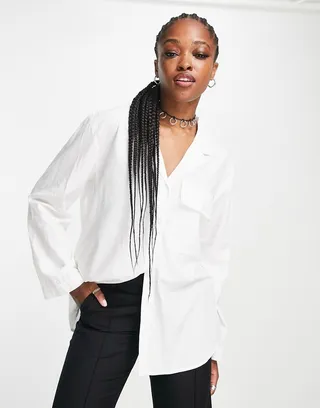 Weekday Mira oversized shirt in white