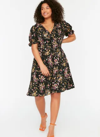 Puff Sleeve Floral Print Dress