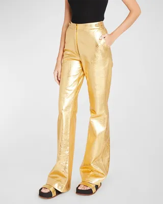 Vesta Metallic Leather Flare-Leg Pants