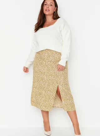 Printed Side Slit Midi Skirt