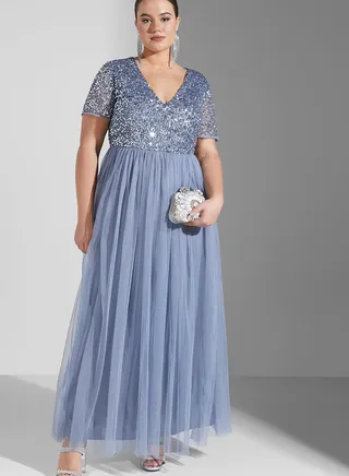 Sequin Detail Tulle Pleated Dress