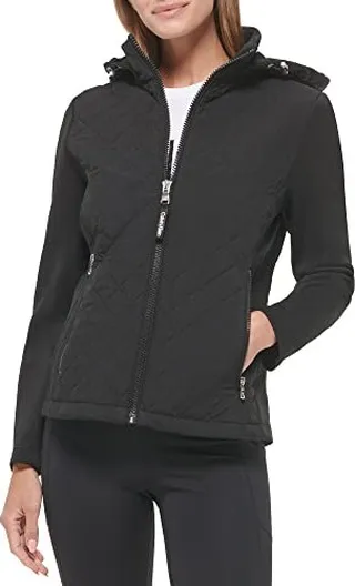 Calvin Klein Women's Scuba Sleeves Detachable Hood Zip PocketsQuilt
