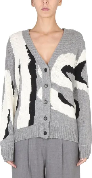 MSGM Logo Intarsia V-Neck Cardigan
