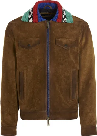 Knit Collar Suede Jacket