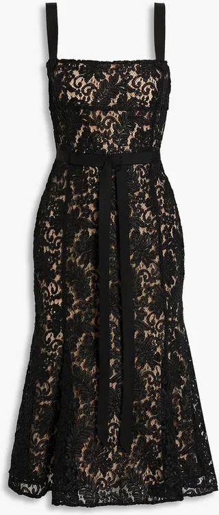 Embellished corded lace midi dress