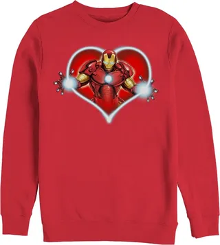 Men's Marvel Valentine's Day Iron Man Heart Frame Sweatshirt - Red - 2X Large