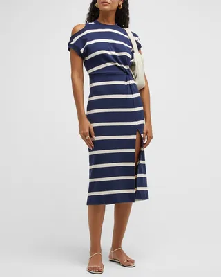 Charlie Twisted Cold-Shoulder Stripe Midi Dress