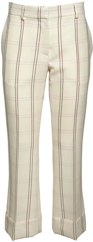 Silk & Wool Check Cropped Flared Pants