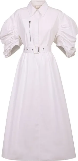 Alexander McQueen Puff Sleeved Flared Midi Shirt Dress