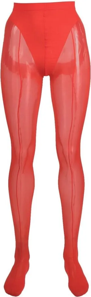 X Mugler Red Mesh-Panel Tights