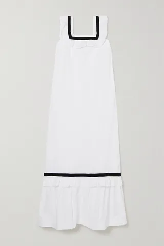 Batsheva - Yeva Ruffled Tiered Velvet-trimmed Cotton-poplin Midi Dress - White